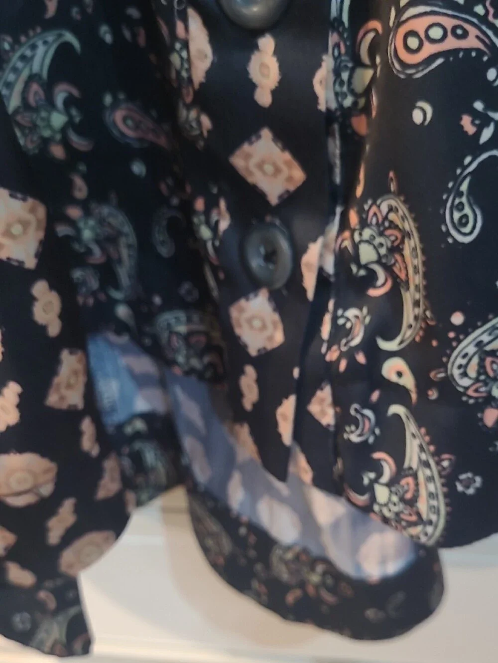 Free People Black Long-Sleeve Paisley & Floral V-Neck Dress with Blush Accents